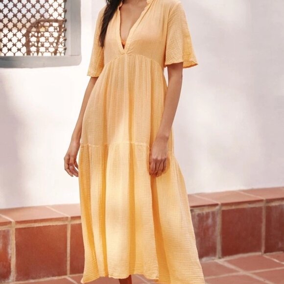 ANTHROPOLOGIE The Kallie Flowy Tiered Gauzy Maxi Dress Beach Cover-up - Picture 1 of 4